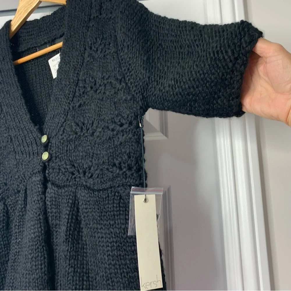 NWT Kersh Black V-Neck Chunky Knit Contemporary Cardigan Women’sSize US L - Picture 2 of 14